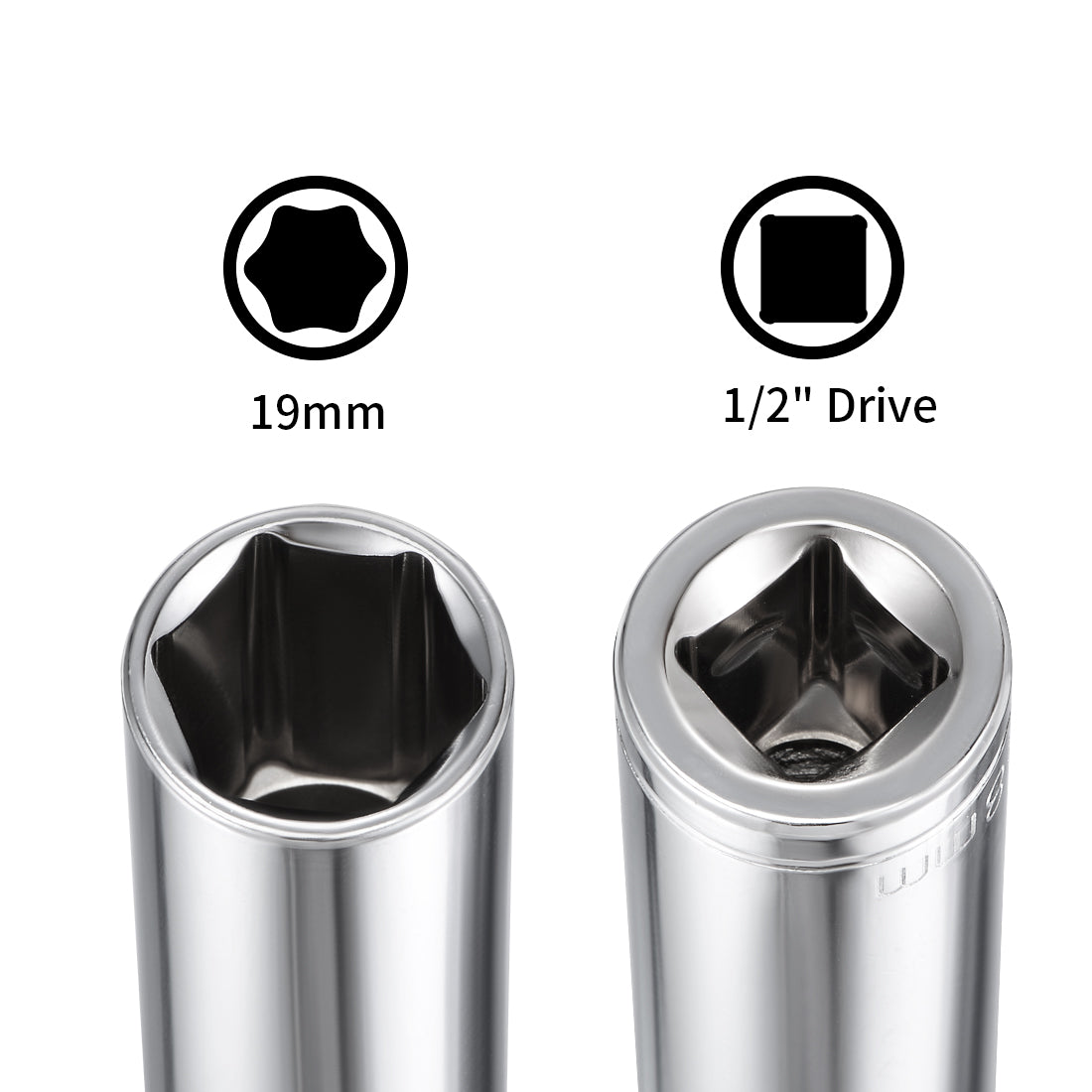 uxcell Uxcell 1/2-Inch Drive 6 Point Deep Socket 19mm Metric Cr-V Steel 2 Pcs