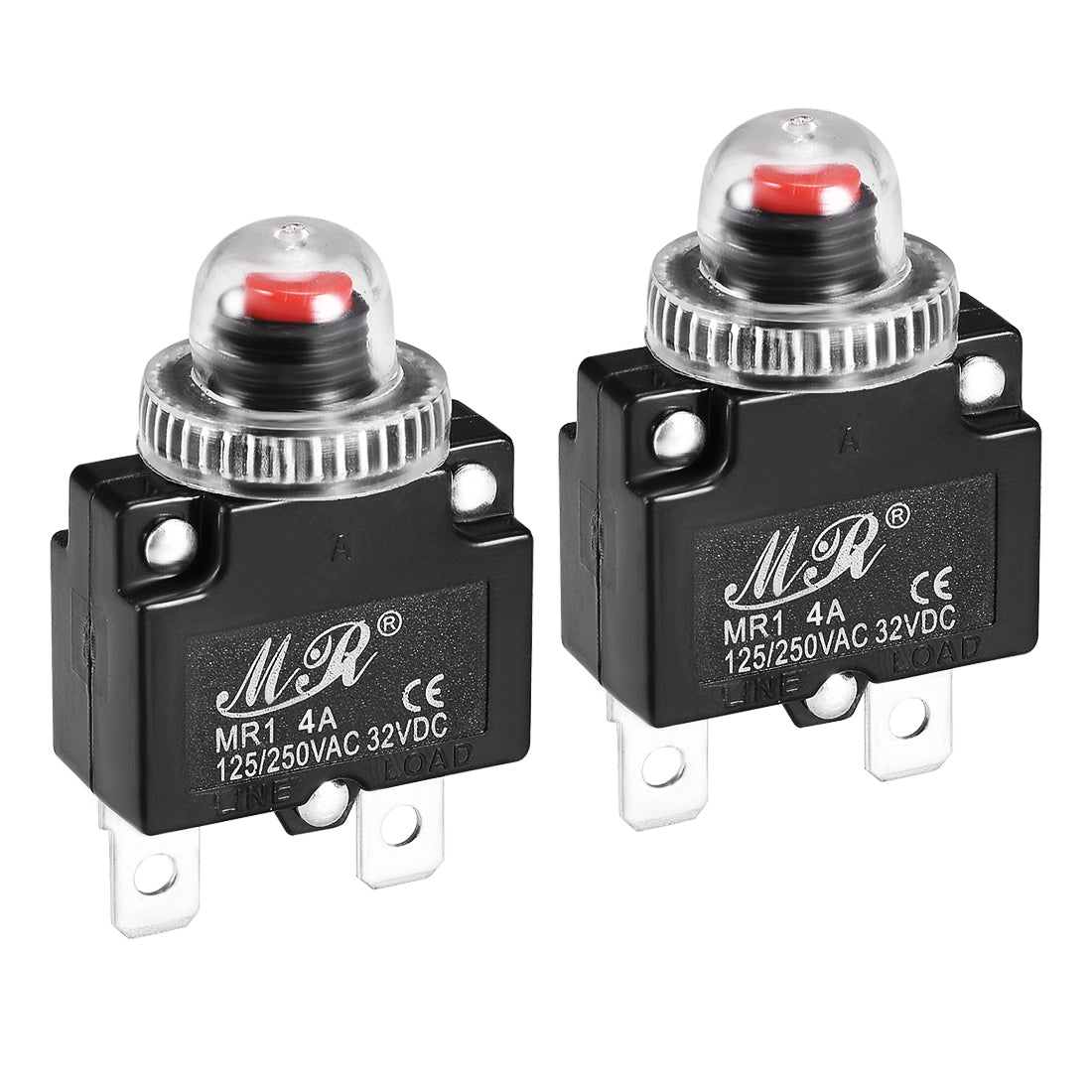 uxcell Uxcell Thermal Circuit Breakers 4A 125/250V AC 32V DC Push Button Reset Overload Protector Switch with Waterproof Cap 2 Pcs