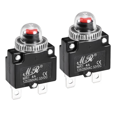 Harfington Uxcell Thermal Circuit Breakers 4A 125/250V AC 32V DC Push Button Reset Overload Protector Switch with Waterproof Cap 2 Pcs