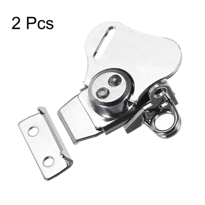 Harfington Uxcell 1.65-inch Iron Spring Loaded Butterfly Twist Latch Keeper Toggle Clamp with keyhole - 2 Pcs (Silver)