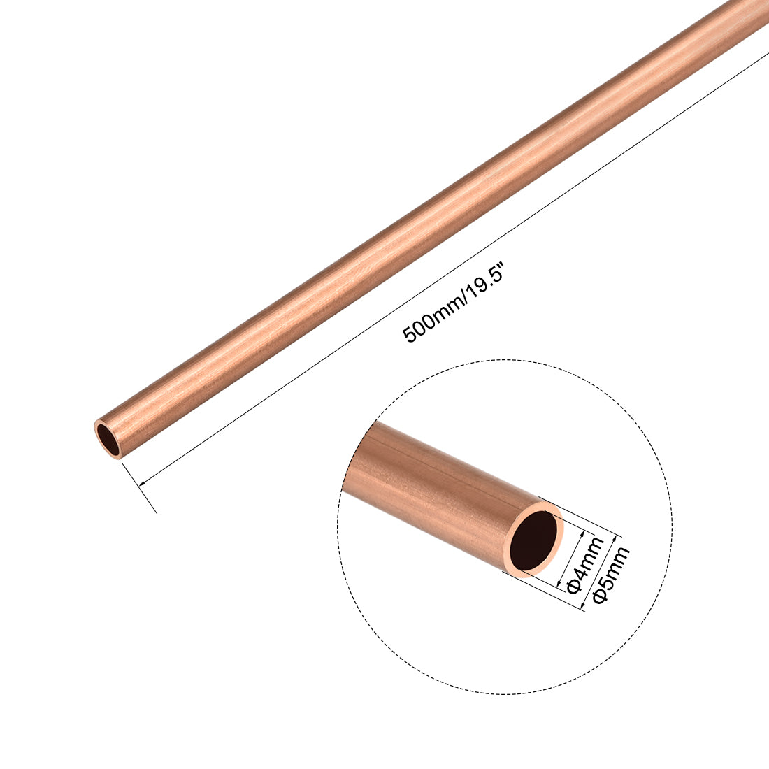 uxcell Uxcell 5mm Outside Diameter x 4mm Inside Diameter 500mm Copper Round Tube Pipe