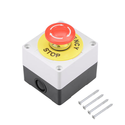 Harfington Uxcell Push Button Switch Station Latching NC NO Mushroom Emergency Stop Switch with Warning Sign