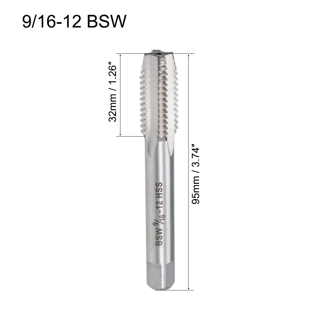 Uxcell Uxcell Machine Tap 5/8-11 BSW Thread Pitch H2 4 Straight Flutes High Speed Steel