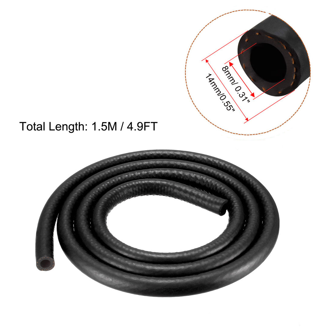 uxcell Uxcell Fuel Line Fuel Hose Rubber  8mm I.D.  1.5M/ 5Ft  Diesel Petrol Hose Engine Pipe Tubing