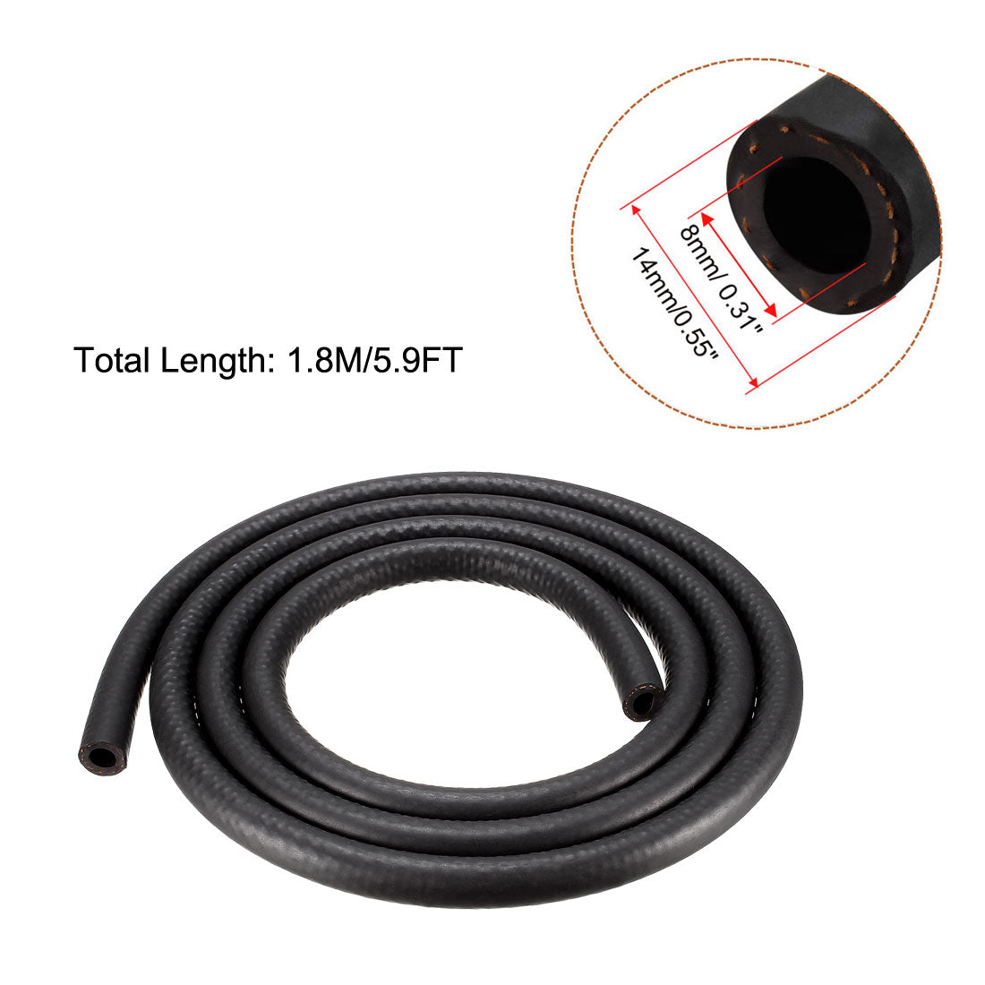 uxcell Uxcell Fuel Line Fuel Hose Rubber  8mm I.D.  1.8M/5.9FT  Diesel Petrol Hose Engine Pipe Tubing
