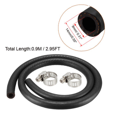 Harfington Uxcell Fuel Line Fuel Hose Rubber  8mm I.D.  0.9M/2.95FT  Diesel Petrol Hose Engine Pipe Tubing with 2 Clamps