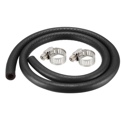 Harfington Uxcell Fuel Line Fuel Hose Rubber  8mm I.D.  0.9M/2.95FT  Diesel Petrol Hose Engine Pipe Tubing with 2 Clamps