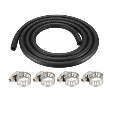 Harfington Uxcell Fuel Line Fuel Hose Rubber  8mm I.D.  1.8M/5.9FT  Diesel Petrol Hose Engine Pipe Tubing with 4 Clamps