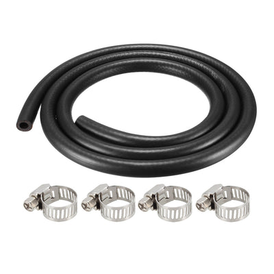 Harfington Uxcell Fuel Line Fuel Hose Rubber  10mm I.D.  1.8M/5.9FT  Diesel Petrol Hose Engine Pipe Tubing with 4 Clamps