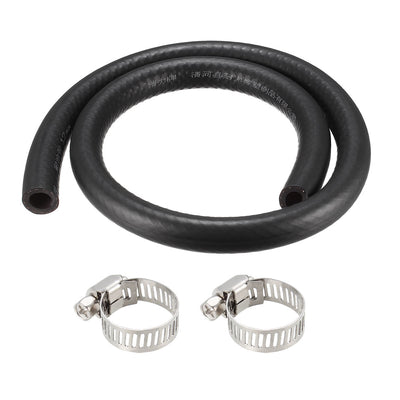Harfington Uxcell Fuel Line Fuel Hose Rubber  12mm I.D.  0.9M/2.95FT  Diesel Petrol Hose Engine Pipe Tubing with 2 Clamps