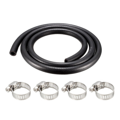 Harfington Uxcell Fuel Line Fuel Hose Rubber 12mm I.D.  1.8M/5.9FT  Diesel Petrol Hose Engine Pipe Tubing with 4 Clamps