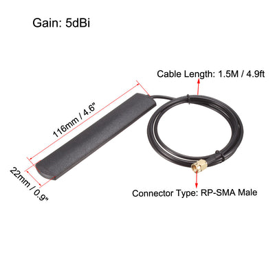 Harfington Uxcell GSM GPRS WCDMA Patch Antenna Adhesive Mount 5dBi 824-960/1710-1990MHz 3G RP-SMA Male Connector RG174 Extension Cable 1.5M Black