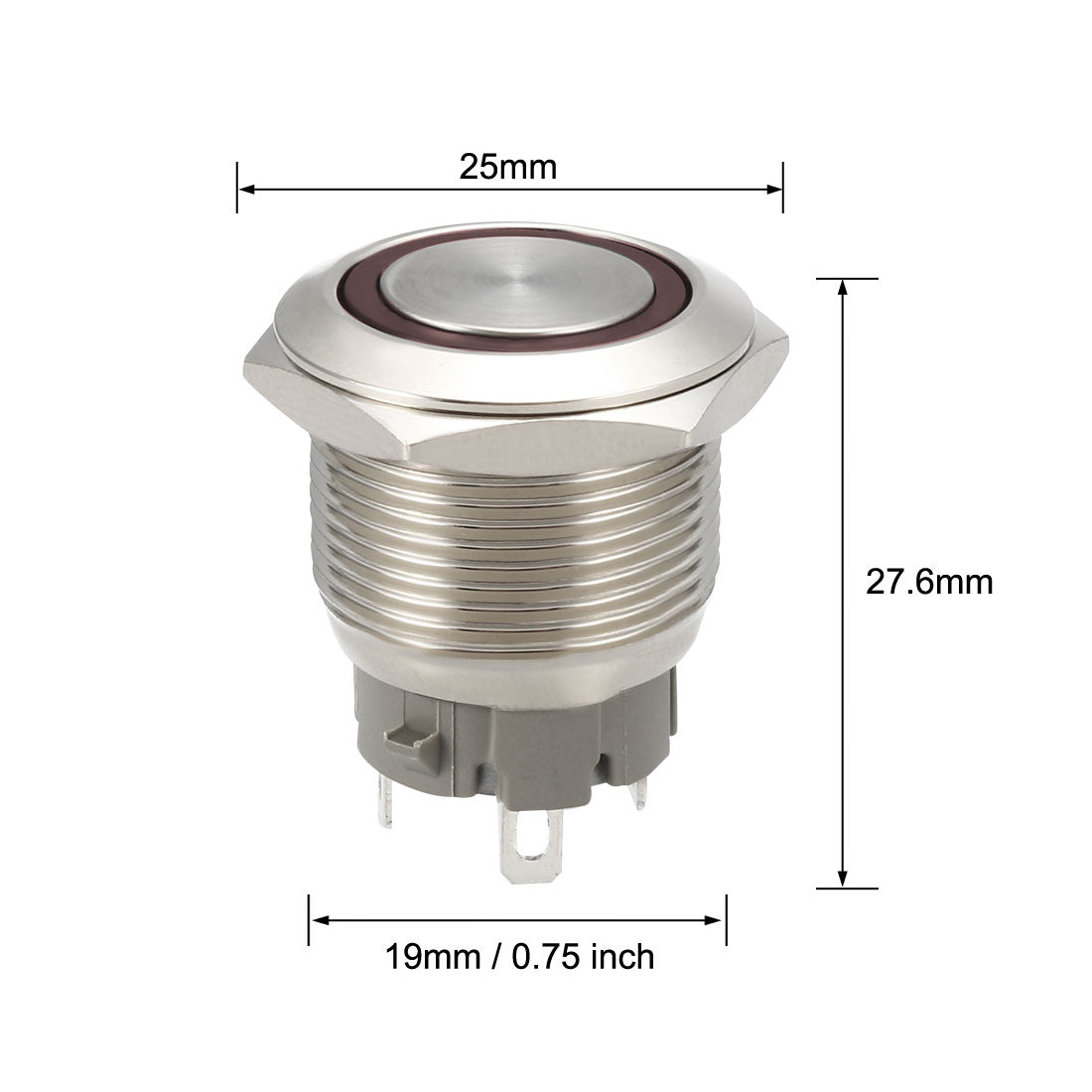 uxcell Uxcell Momentary Metal Push Button Switch 19mm Mounting Dia 1NO 24V Red LED Light 1pcs