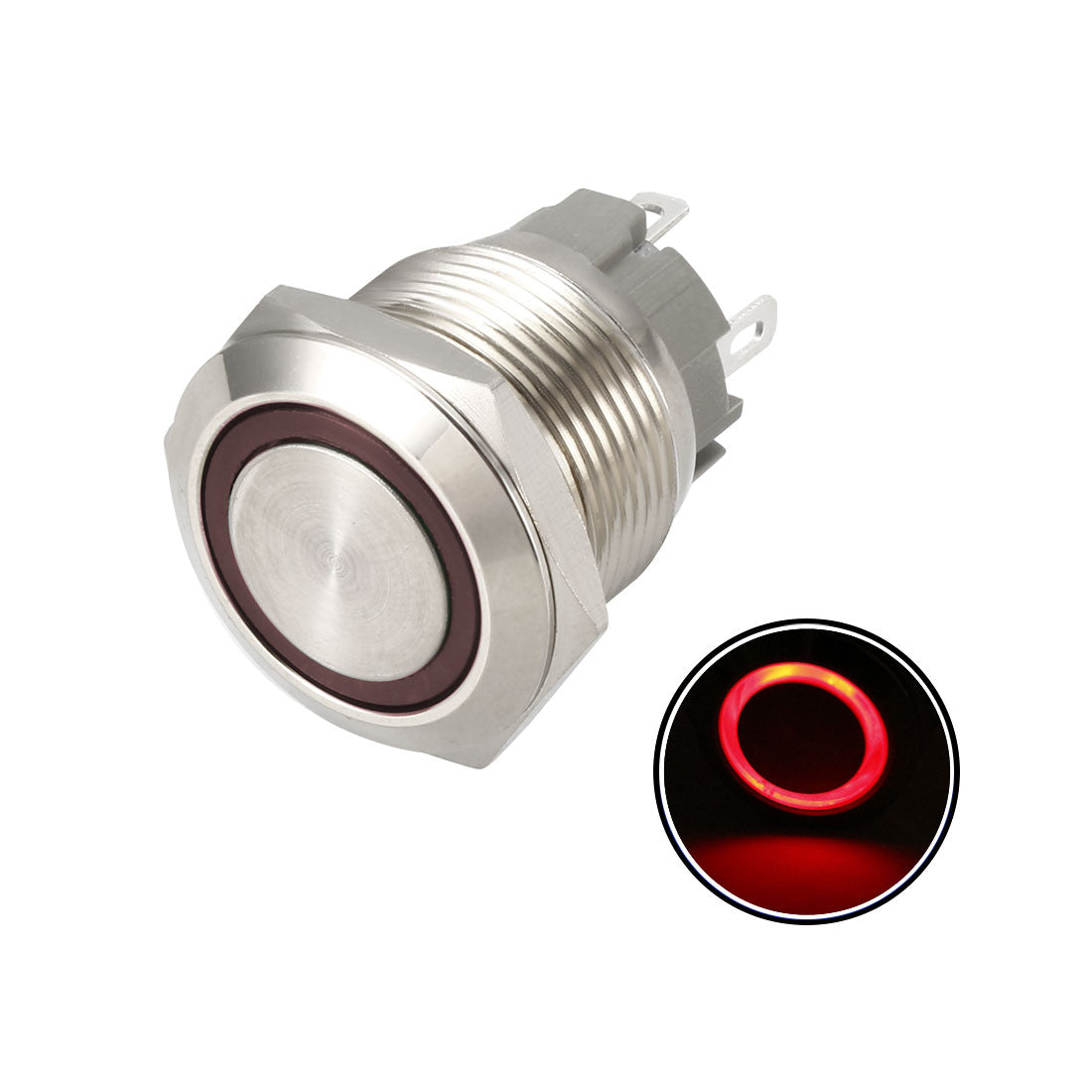 uxcell Uxcell Momentary Metal Push Button Switch 19mm Mounting Dia 1NO 24V Red LED Light 1pcs