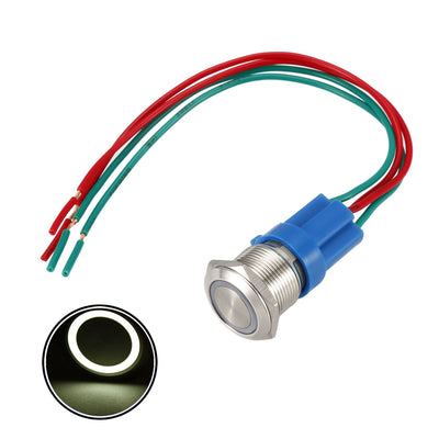 Harfington Uxcell Latching Push Button Switch 19mm Mounting 1NO 12V White LED with Socket Plugs