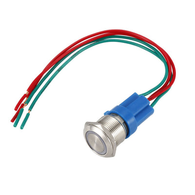 Harfington Uxcell Latching Push Button Switch 19mm Mounting 1NO 12V White LED with Socket Plugs