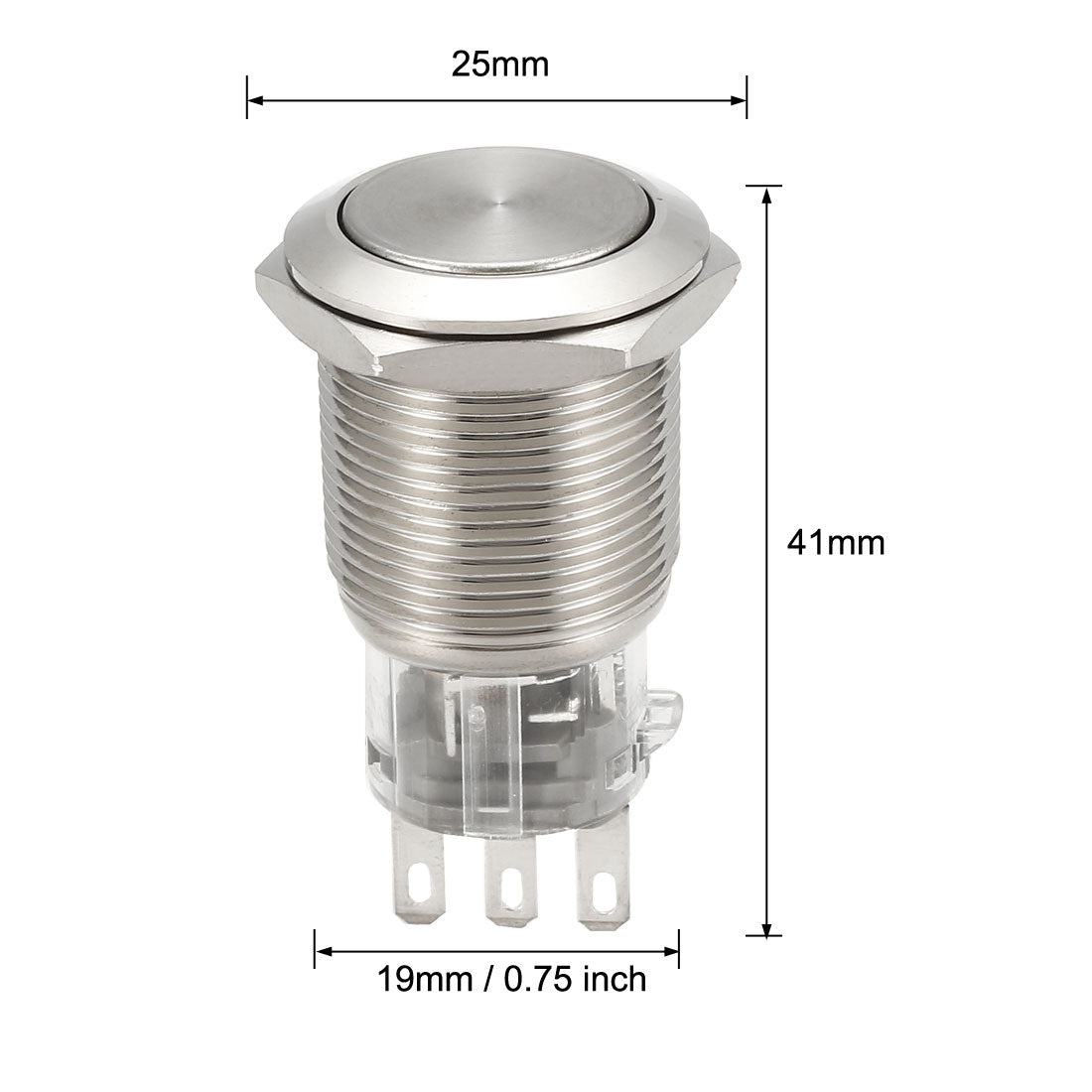 uxcell Uxcell Momentary Metal Push Button Switch 19mm Mounting Dia 1NO 1NC COM 250V 5A 1pcs