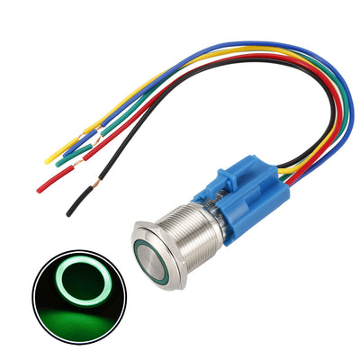 Harfington Uxcell Metal Push Button Switch Mounting Dia 1NO 1NC COM LED with Socket Plug Wires