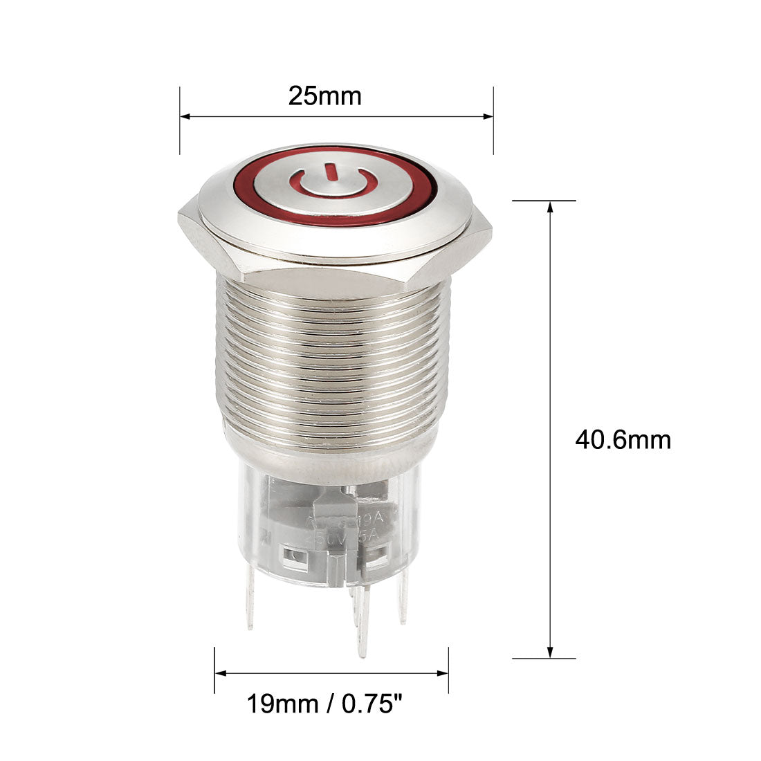 uxcell Uxcell 1xLatching Push Button Switch 19mm Mounting 1NO 1NC 12V White LED w Socket Plug
