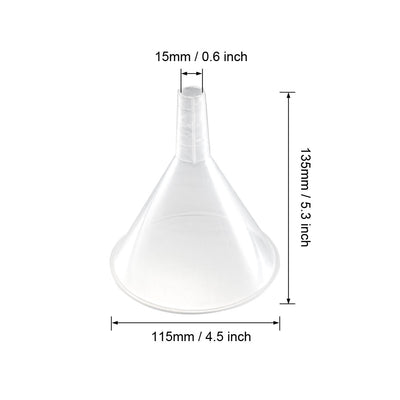 Harfington Uxcell 6pcs Clear Plastic Funnels 4.5 inch Dia. Mouth Transfer Filling Tool for Bottle Filling Perfumes Essential Oils Laboratory Chemicals