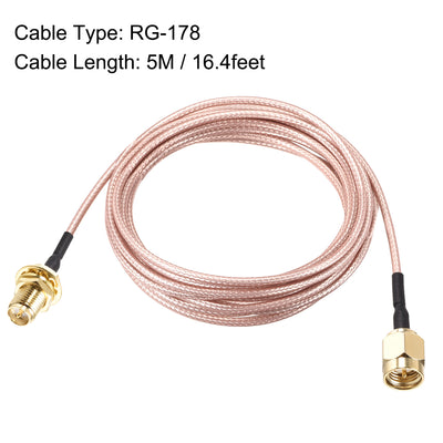 Harfington Uxcell Low Loss RF Coaxial Cable Connection Coax Wire RG-178 SMA Male to RP-SMA Female 1.6ft