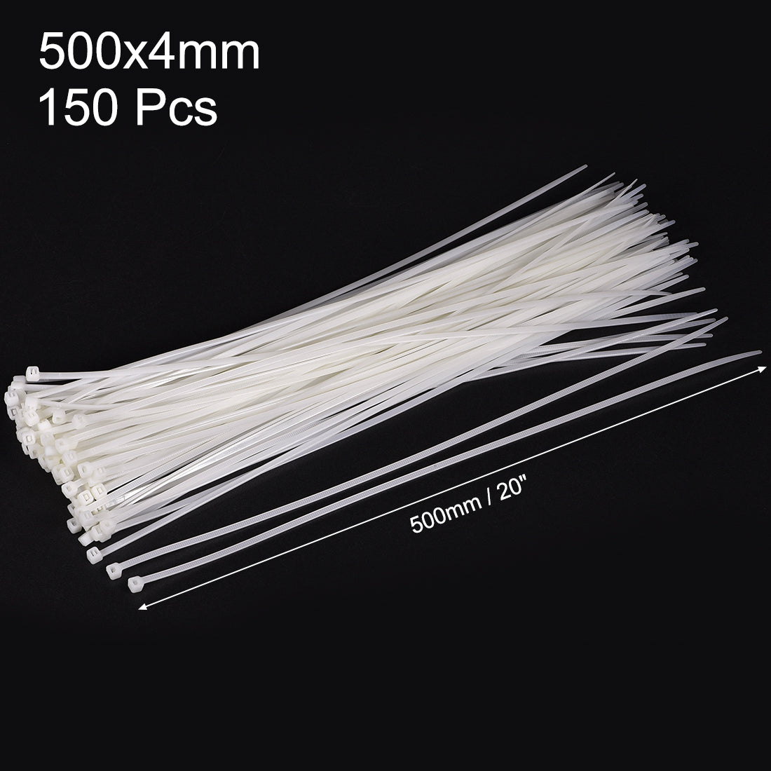 uxcell Uxcell Cable Zip Ties 500mmx4mm Self-Locking Nylon Tie Wraps White 150pcs