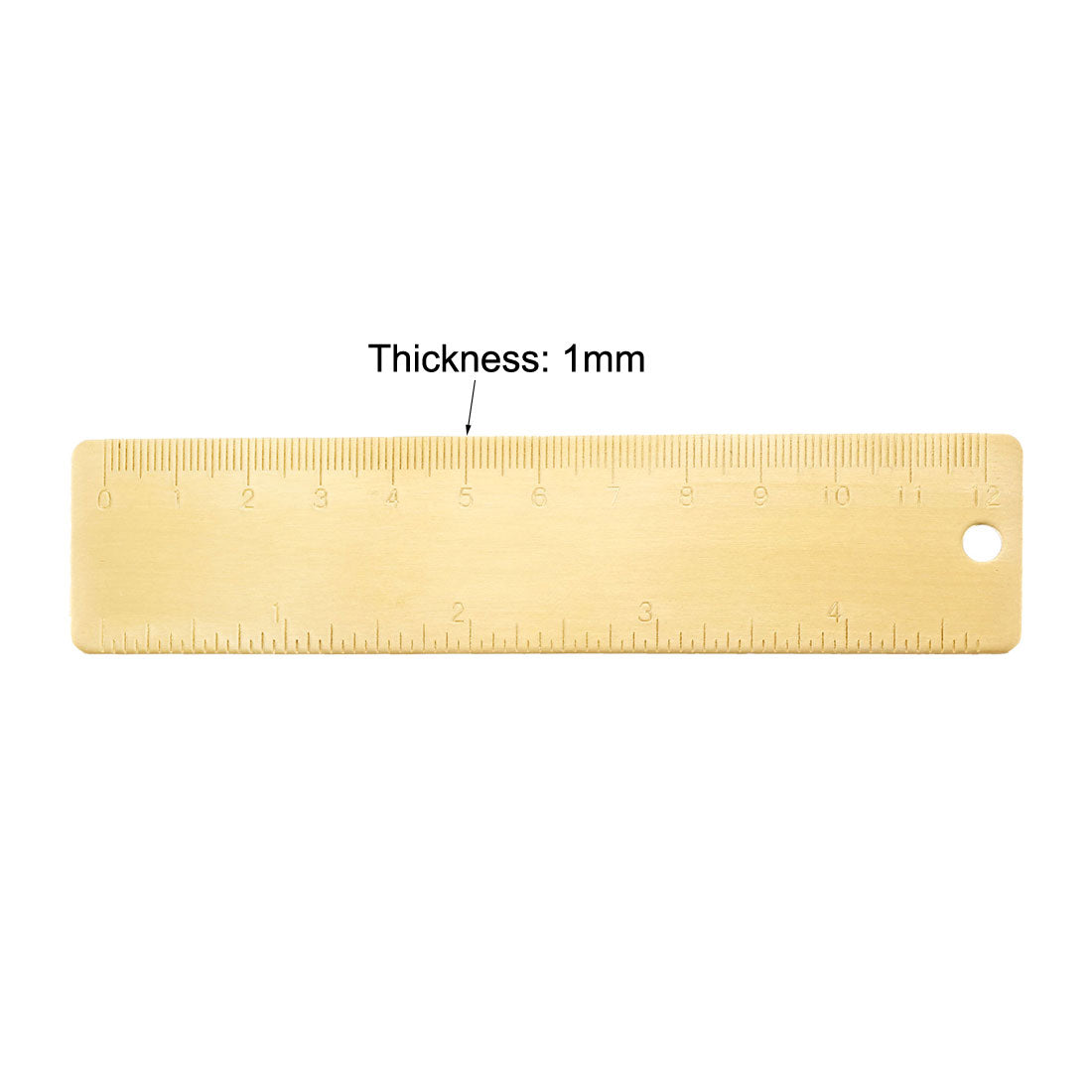 uxcell Uxcell Straight Ruler 120mm 4 Inch Brass Measuring Tool with Hanging Hole