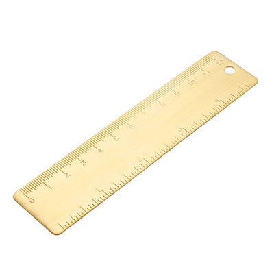 Harfington Uxcell Straight Ruler 120mm 4 Inch Brass Measuring Tool with Hanging Hole