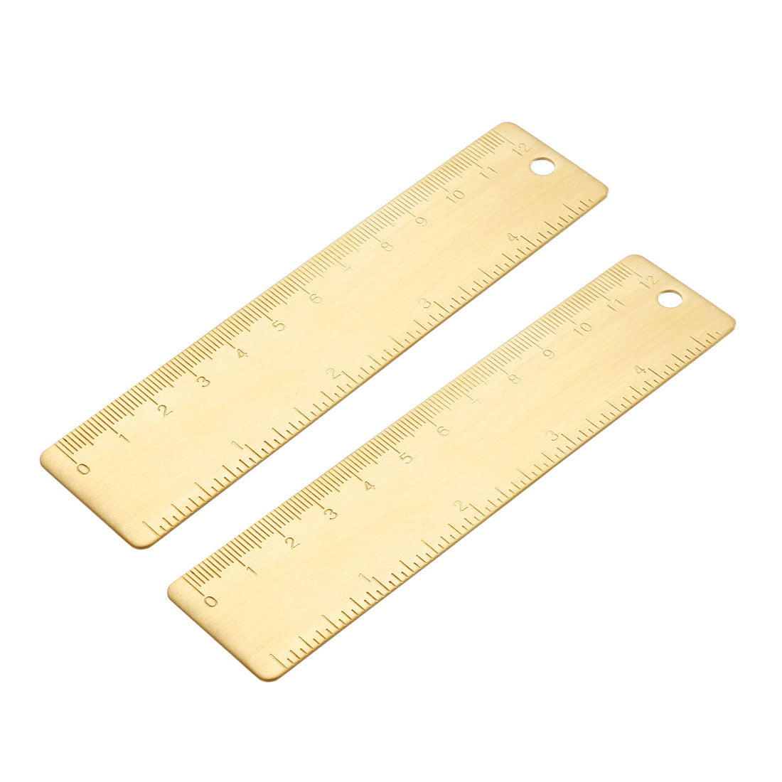 uxcell Uxcell Straight Ruler 120mm 4 Inch Brass Measuring Tool with Hanging Hole 2pcs