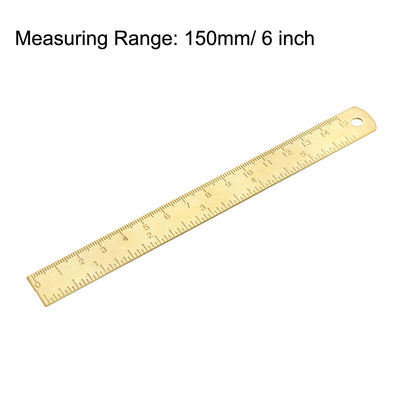 Harfington Uxcell Straight Ruler 150mm 6 Inch Brass Measuring Tool with Hanging Hole