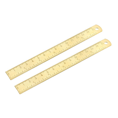 uxcell Uxcell Straight Ruler 150mm 6 Inch Brass Measuring Tool with Hanging Hole 2pcs