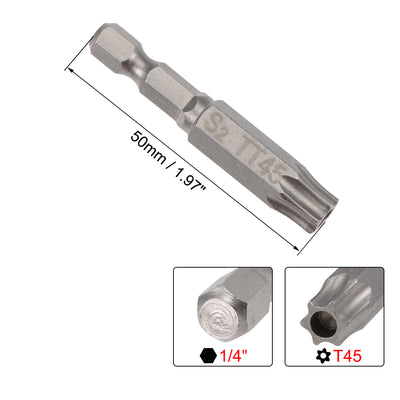 Harfington Uxcell 2 Pcs T45 Torx Head Screwdriver Bits, Magnetic 2 Inch Long Security Tamper Proof Star 6 Point Screw Driver Drill Bit with 1/4 Inch Hex Shank