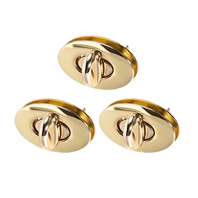 Harfington Uxcell 3 Sets Oval Purses Twist Lock 37mm x 23mm Clutches Closures for DIY Bag Making - Light Gold