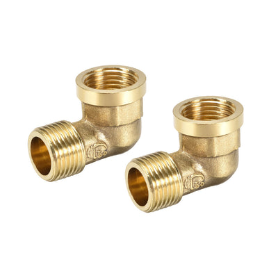 uxcell Uxcell Brass Pipe Fitting 90 Degree Elbow G1/2 Male x G1/2 Female 2pcs