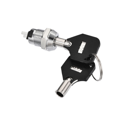 Harfington Uxcell 12mm 2 Positions Key Locking Push Button Switch With 2 Keys NO-OFF Silver Tone