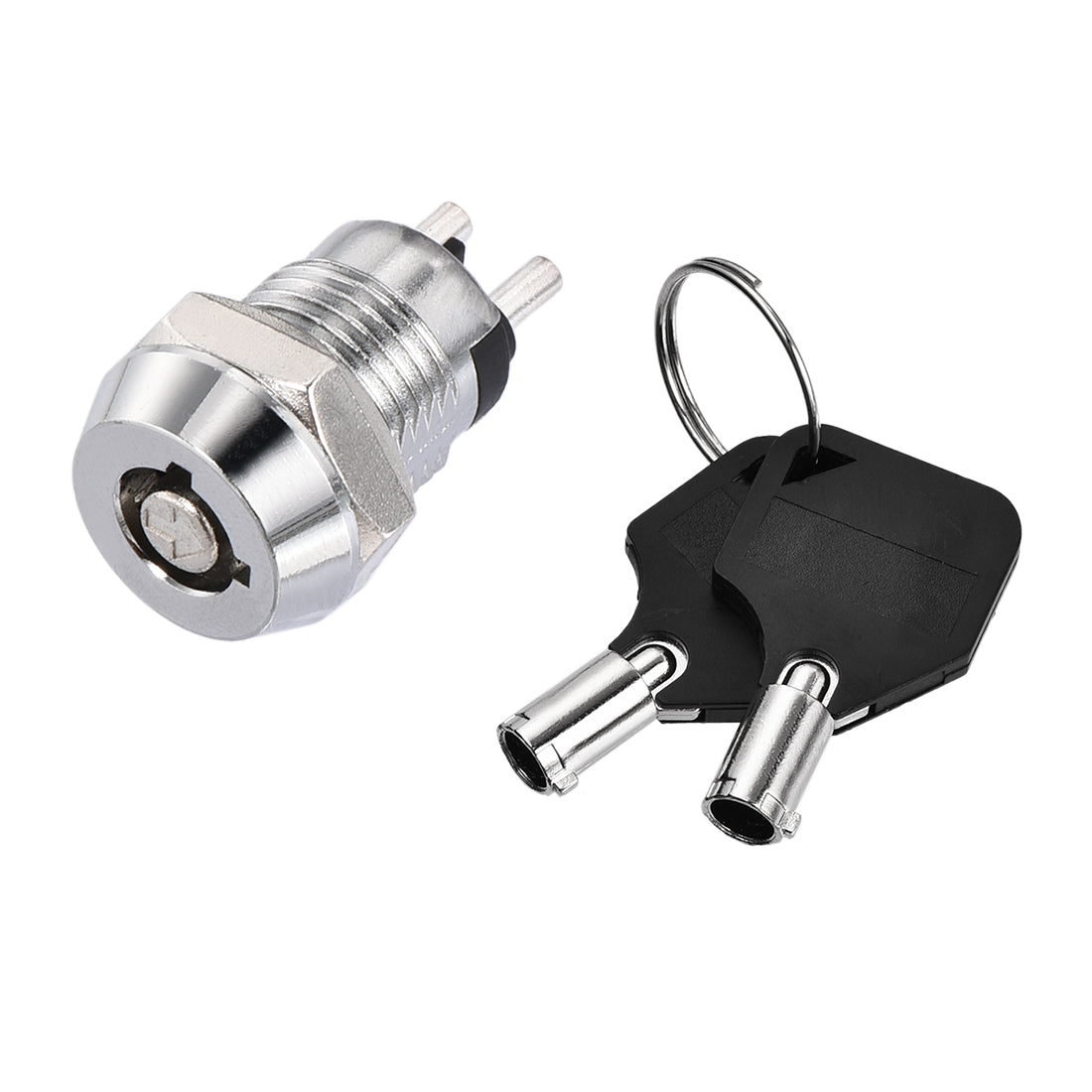 uxcell Uxcell 12mm 2 Positions Key Locking Push Button Switch With 2 Keys NO-OFF Silver Tone