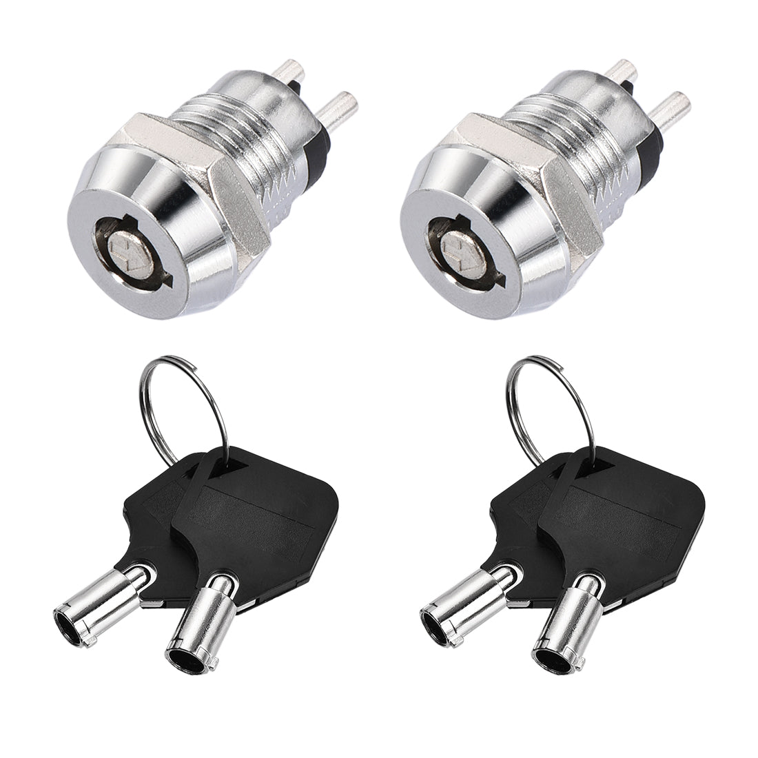 uxcell Uxcell 12mm 2 Positions Key Locking Push Button Switch With 2 Keys NO-OFF Silver Tone 2pcs