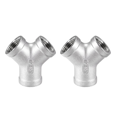uxcell Uxcell Stainless Steel 304 Cast Pipe Fitting 1/2 BSPT Female Class 150 Y  Shaped Connector Coupler 2pcs