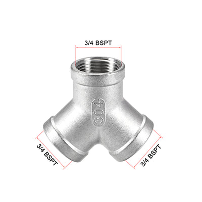 Harfington Uxcell Stainless Steel 304 Cast Pipe Fitting 3/4 BSPT Female Class 150 Y  Shaped Connector Coupler