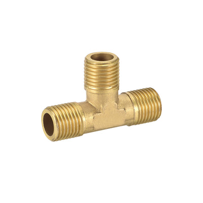 Harfington Uxcell Brass Tee Pipe Fitting 1/4BSP Male Thread T Shaped Connector Coupler