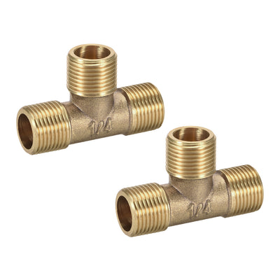 Harfington Uxcell Brass Tee Pipe Fitting 1/4BSP Male Thread T Shaped Connector Coupler