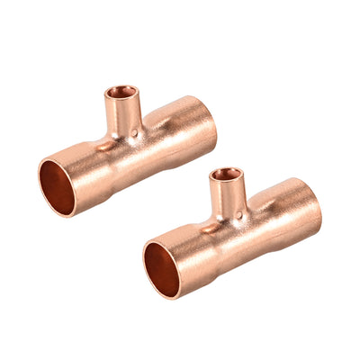 Harfington Uxcell 3/8-inch x 1/4-inch x 3/8-inch Copper Reducing Tee Copper Pressure Pipe Fitting Conector  for Plumbing Supply and Refrigeration 2pcs