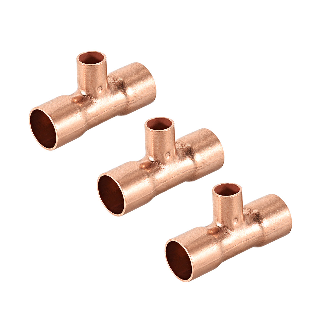 Uxcell Uxcell 3/4-inch x 3/8-inch x 3/4-inch Copper Reducing Tee Copper Pressure Pipe Fitting Conector  for Plumbing Supply and Refrigeration 3pcs