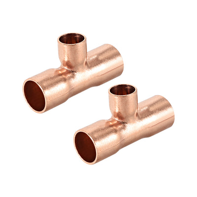 Harfington Uxcell 1/2-inch x 1/4-inch x 1/2-inch Copper Reducing Tee Copper Pressure Pipe Fitting Conector  for Plumbing Supply and Refrigeration 2pcs
