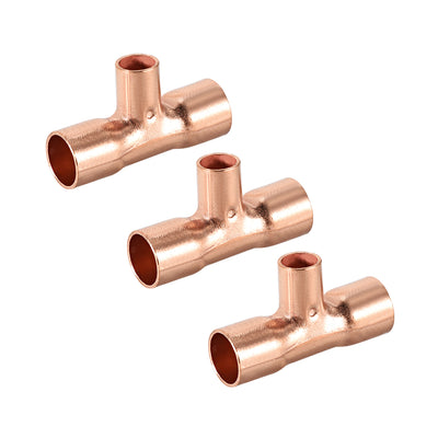 Harfington Uxcell 3/4-inch x 3/8-inch x 3/4-inch Copper Reducing Tee Copper Pressure Pipe Fitting Conector  for Plumbing Supply and Refrigeration 3pcs