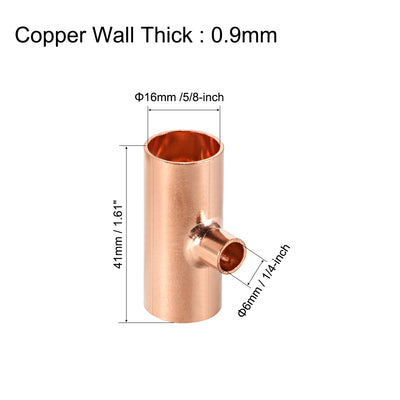 Harfington Uxcell 5/8-inch x 1/4-inch x 5/8-inch Copper Reducing Tee Copper Pressure Pipe Fitting Conector  for Plumbing Supply and Refrigeration 3pcs