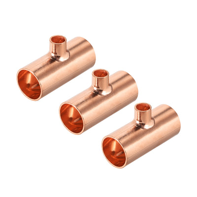 Harfington Uxcell 5/8-inch x 1/4-inch x 5/8-inch Copper Reducing Tee Copper Pressure Pipe Fitting Conector  for Plumbing Supply and Refrigeration 3pcs