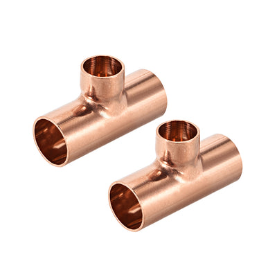 Harfington Uxcell 5/8-inch x 1/2-inch x 5/8-inch Copper Reducing Tee Copper Pressure Pipe Fitting Conector  for Plumbing Supply and Refrigeration 2pcs