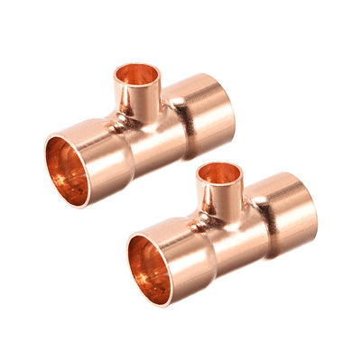 Harfington Uxcell 3/4-inch x 3/8-inch x 3/4-inch Copper Reducing Tee Copper Pressure Pipe Fitting Conector  for Plumbing Supply and Refrigeration 2pcs
