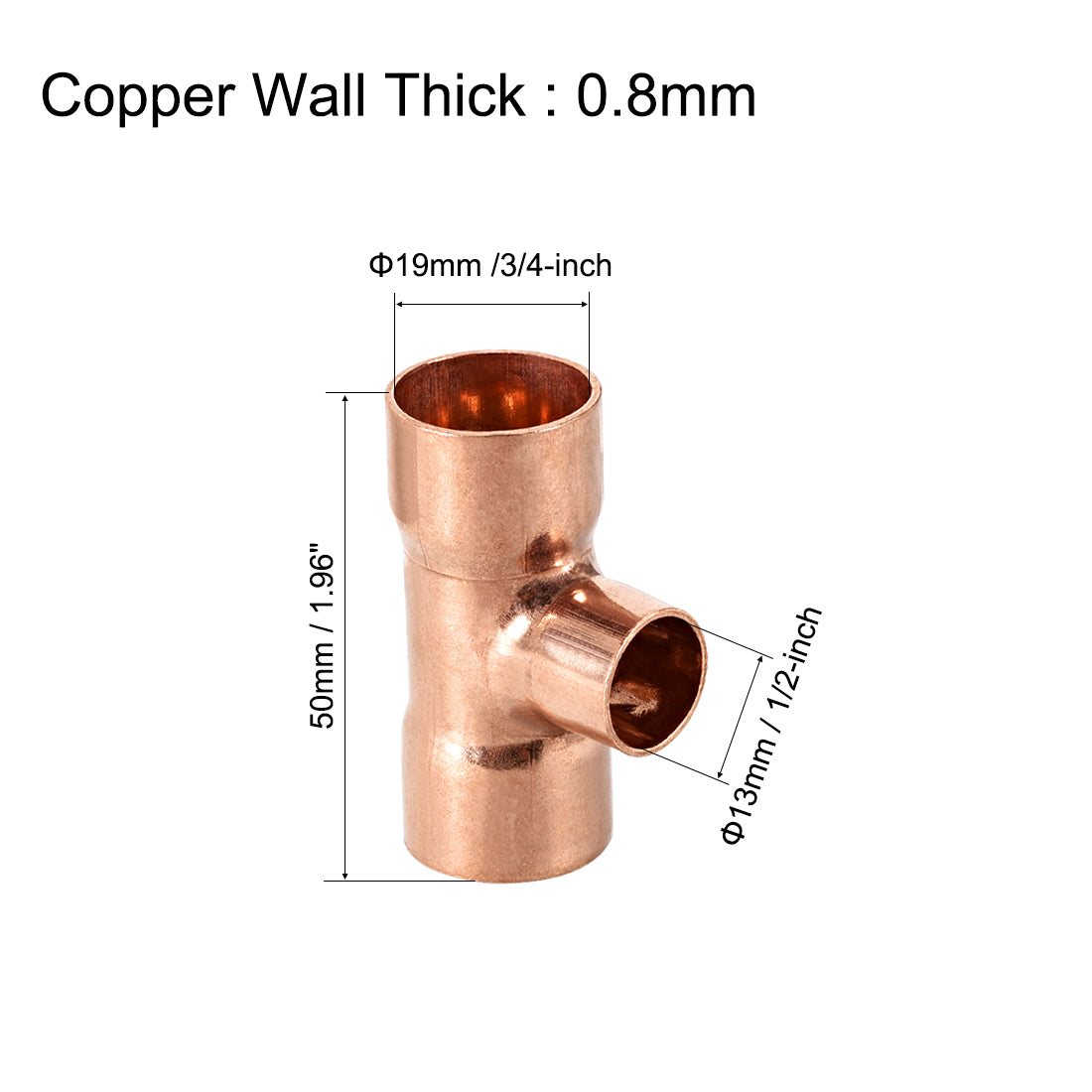 Uxcell Uxcell 7/8-inch x 5/8-inch x 7/8-inch Copper Reducing Tee Copper Pressure Pipe Fitting Conector  for Plumbing Supply and Refrigeration
